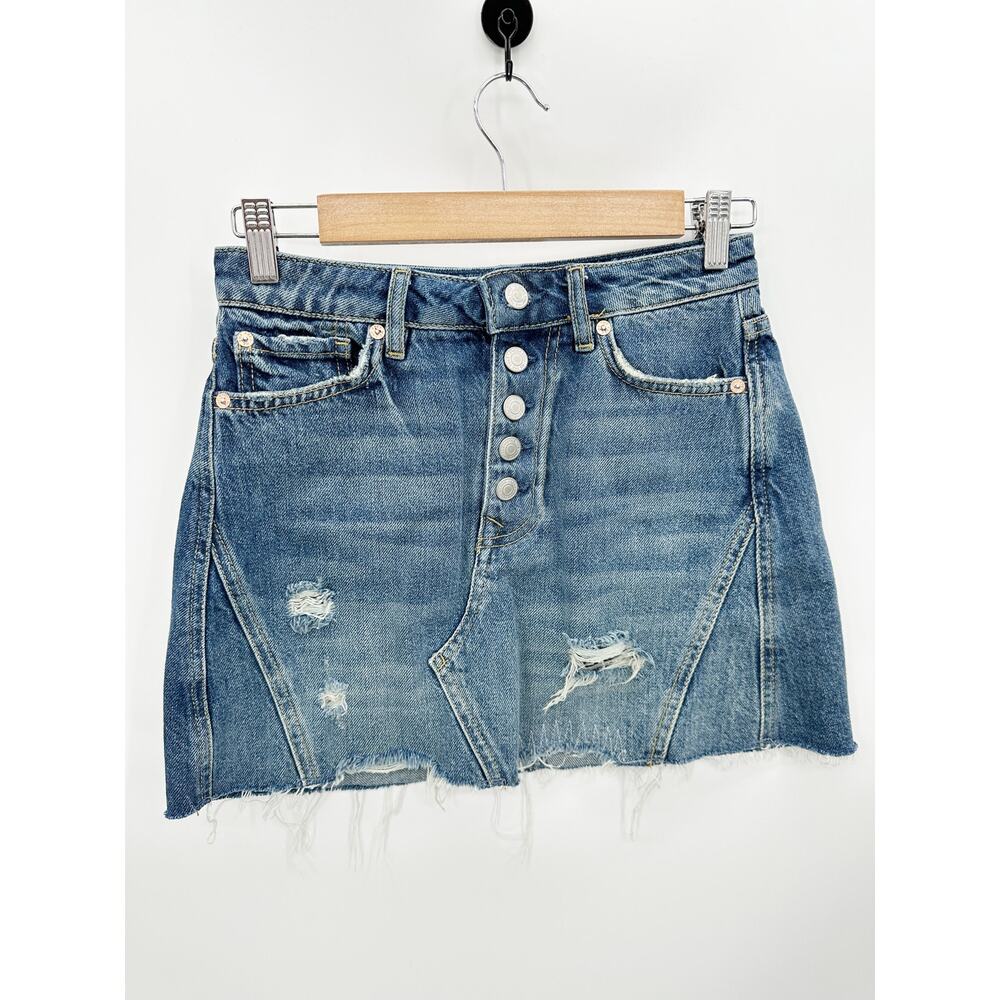 Free People Denim A-Line Dark Wash Blue Button Fly‎ Skirt Women's Size 25
